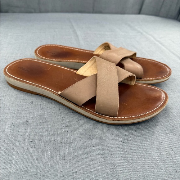 Olukai Ke’a Leather Sandals Women’s Sz 11 Slip On Criss Cross Flats Beige Cream - Picture 1 of 8